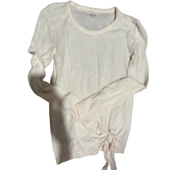 MADEWELL Women's Textured Thread Side Tie Top White Long Sleeve Shirt XXS - Picture 1 of 3
